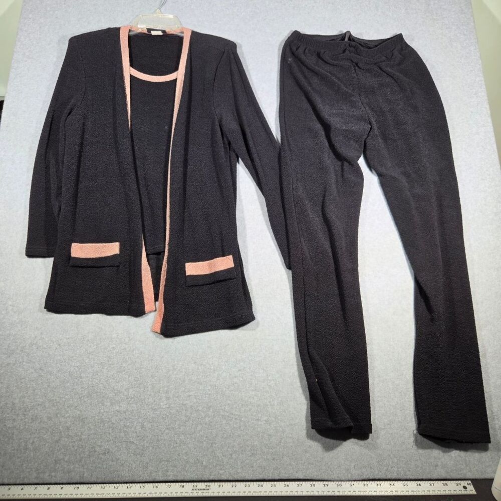 Vintage Citi Dress 2PC Set Black Pink Cardigan Pants Textured Size 8 Cozy USA
